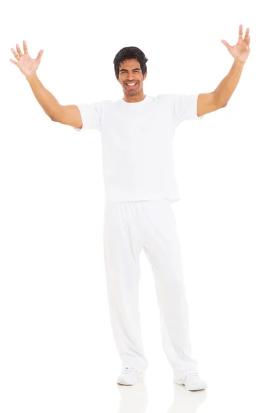 Young indian man with arms up — Stock Photo, Image