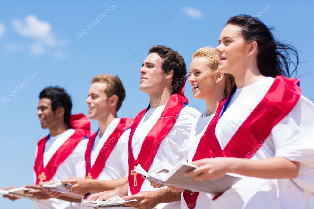 Church choir singing outdoors