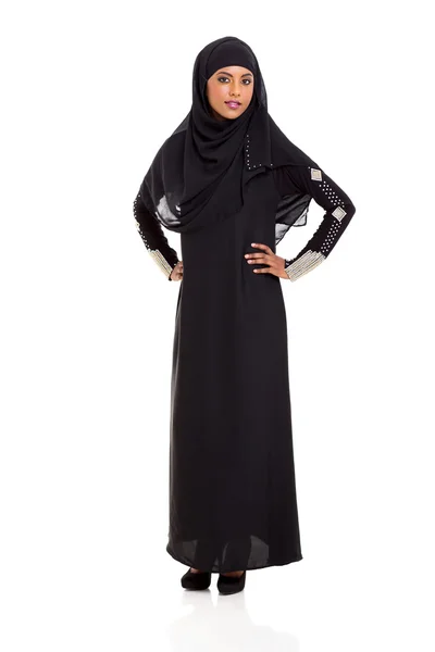 Young muslim woman standing on white — Stock Photo, Image