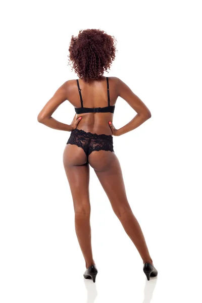 Rear view of african woman in lingerie — Stock Photo, Image