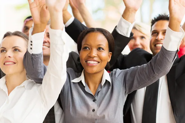 Business team with arms up — Stock Photo, Image