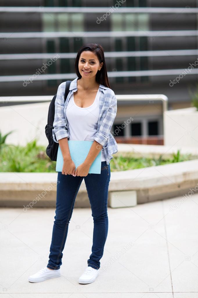 college student outside school building