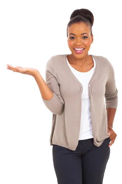 African american woman presenting — Stock Photo, Image