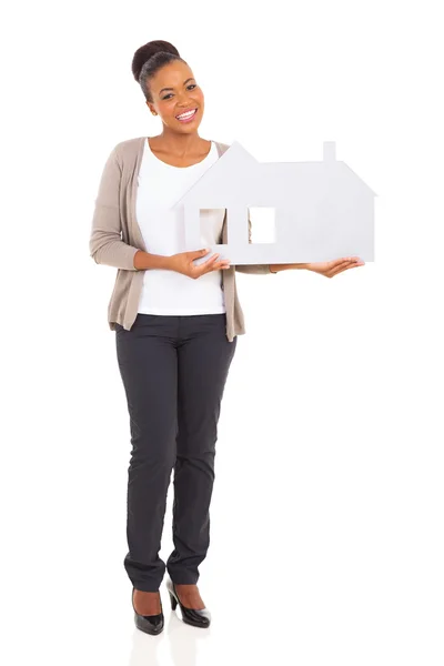 African female holding a home symbol — Stock Photo, Image