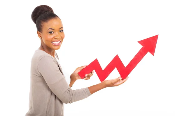 Young woman holding stock arrow — Stock Photo, Image