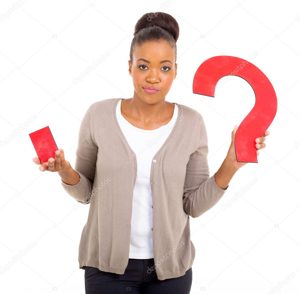 clueless african woman with question mark
