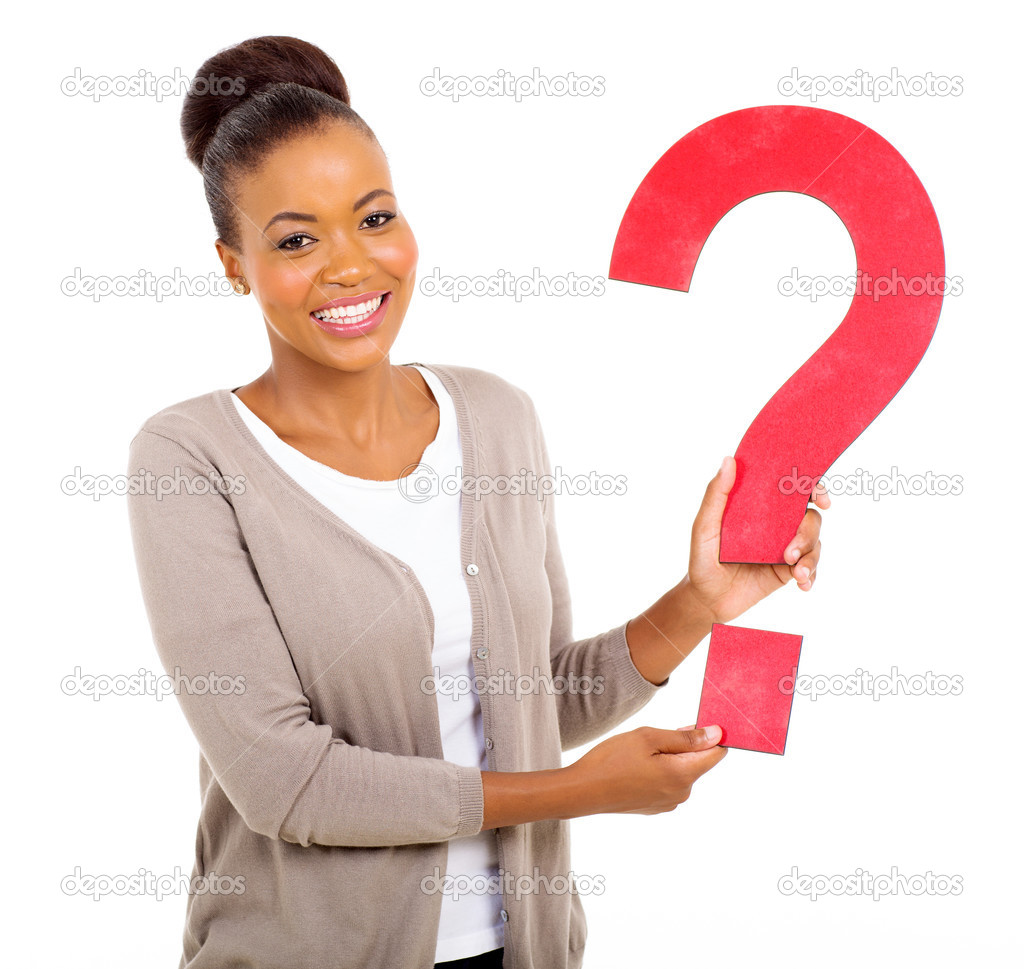 afro american woman holding question mark