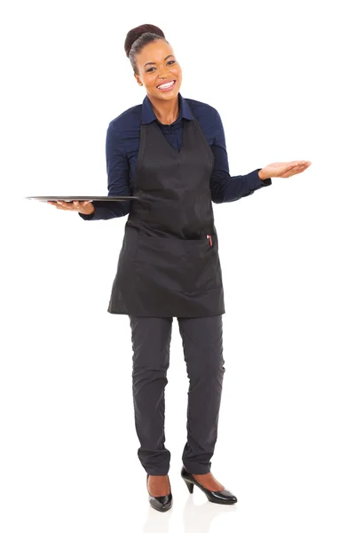 African waitress with empty tray — Stock Photo, Image