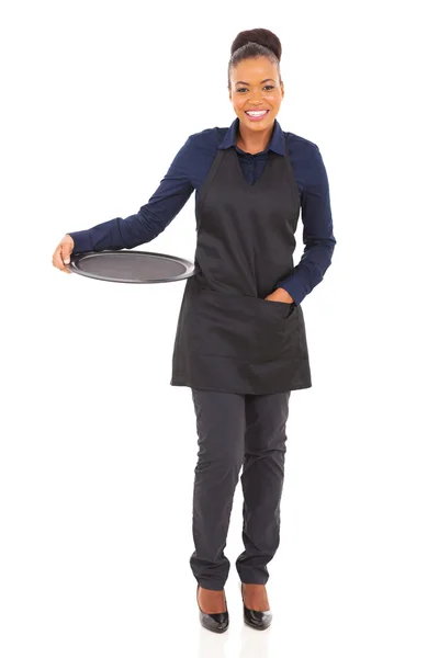 African waitress with empty tray — Stock Photo, Image