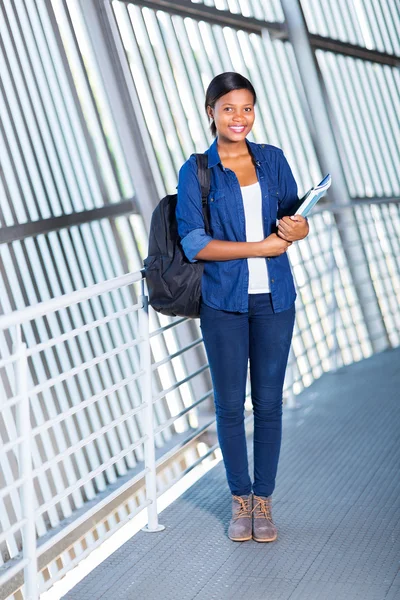 Feminino afro-americano estudante segurando livros — Fotografia de Stock