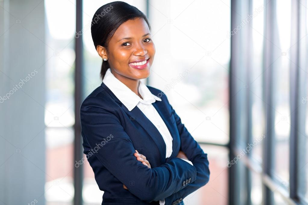 african american businesswoman with arms folded
