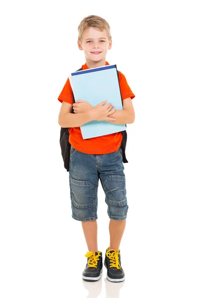 Niño de escuela primaria sosteniendo libros — Foto de Stock