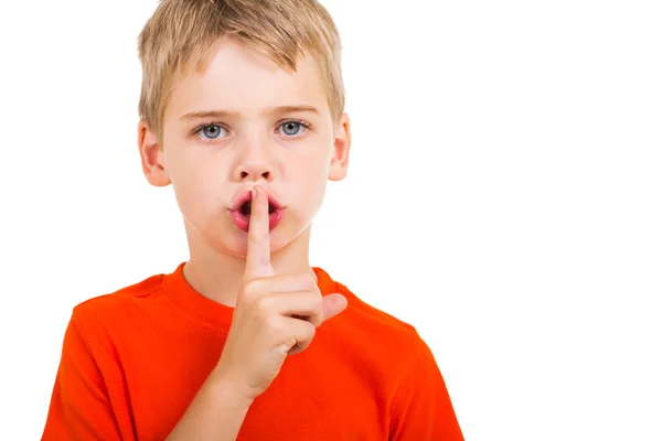 Little boy doing silence gesture — Stock Photo, Image