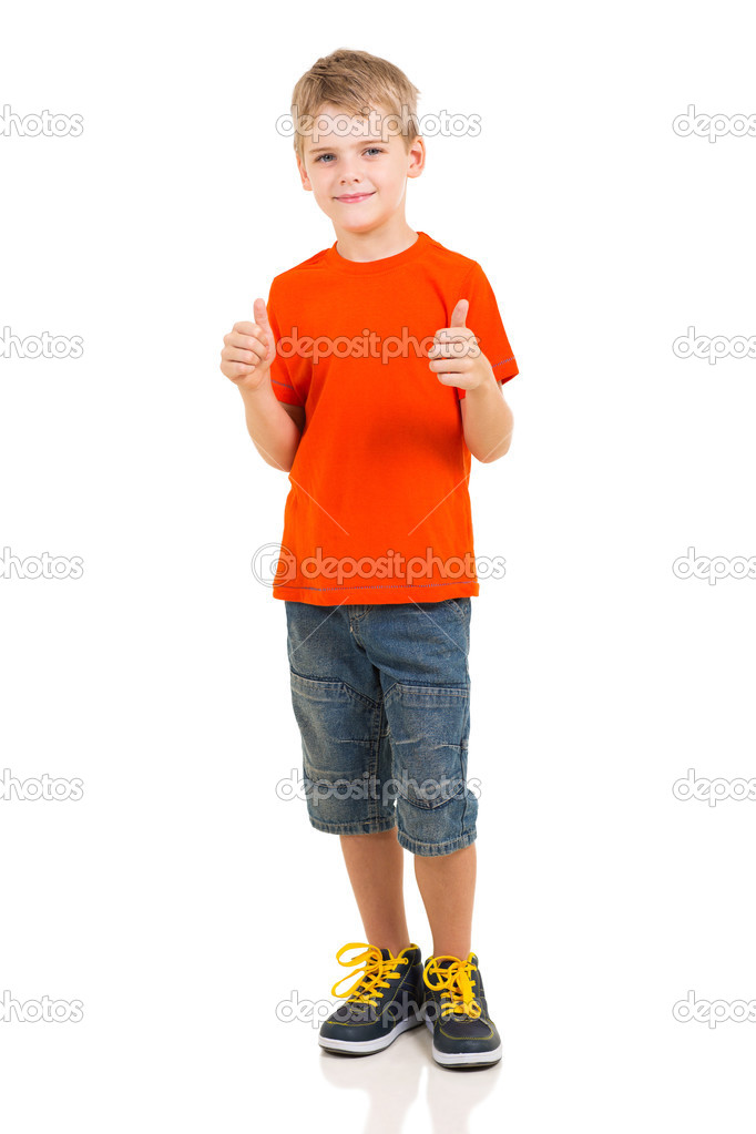 little boy showing two thumbs up
