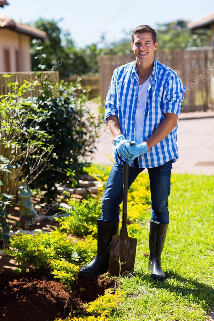Man with a spade in the garden