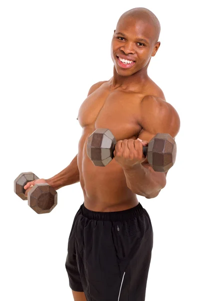 Afrikaanse bodybuilder doen zware gewicht oefening — Stockfoto
