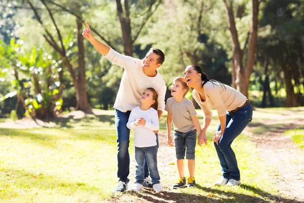 Familjen fågelskådning i skogen — Stockfoto