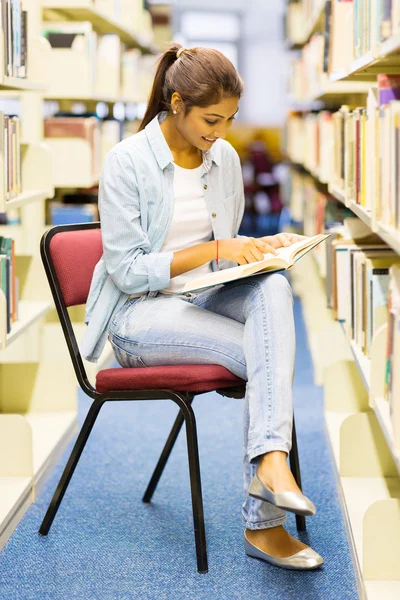 Indian university girl studying in library — Stock Photo, Image