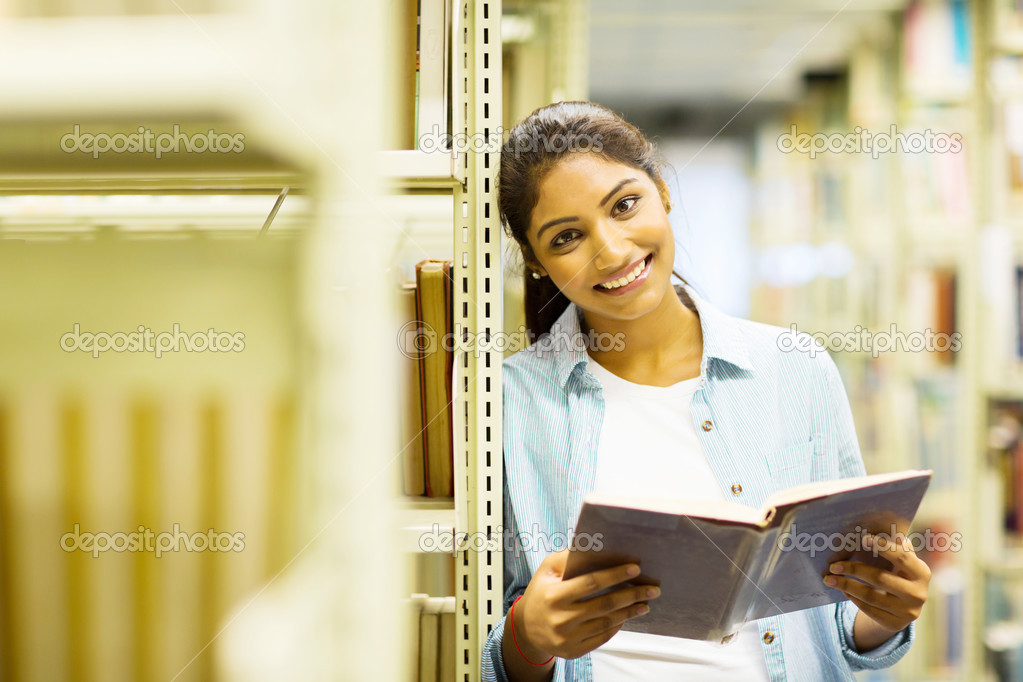 female college student in library