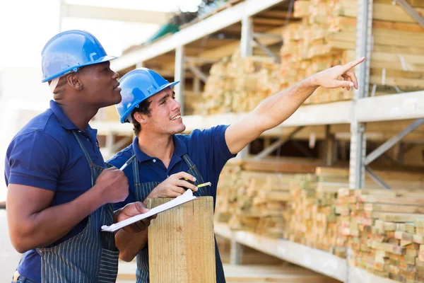 Workers in timber department — Stock Photo, Image