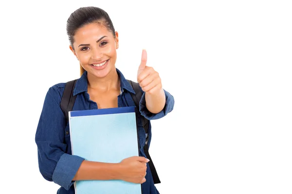 Estudante mostrando polegar para cima — Fotografia de Stock