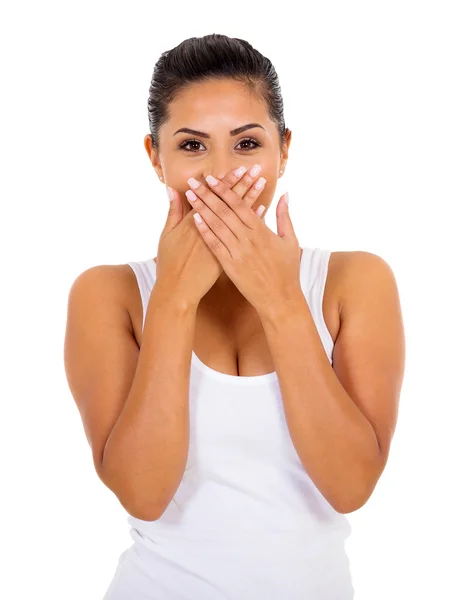 Mujer cubriéndose la boca — Foto de Stock