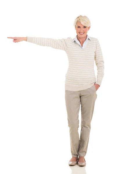 Woman pointing on the side — Stock Photo, Image