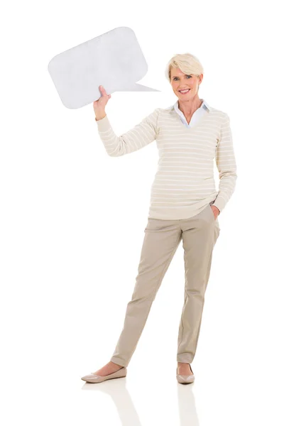 Woman holding speech bubble — Stock Photo, Image