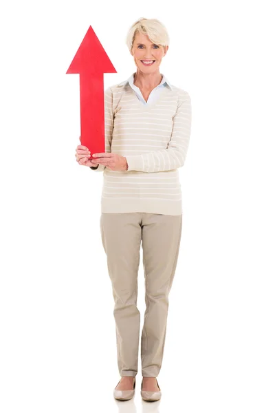 Woman holding red arrow — Stock Photo, Image