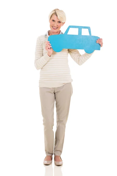 Woman holding paper car — Stock Photo, Image