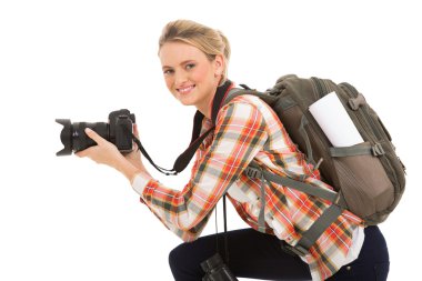 kadın fotoğrafçı holding dijital kamera