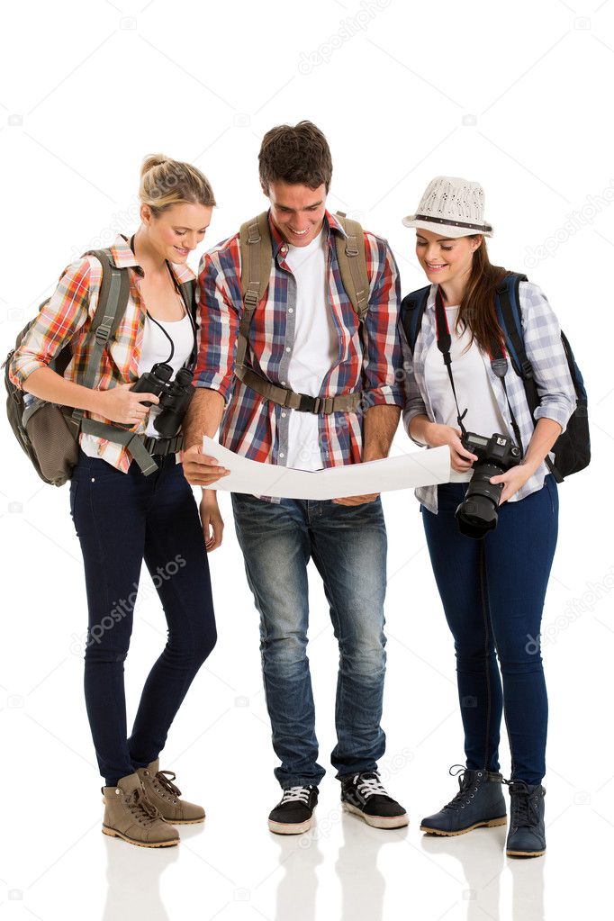 Tourists looking at map