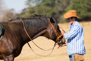 cowboy feeding his horse clipart