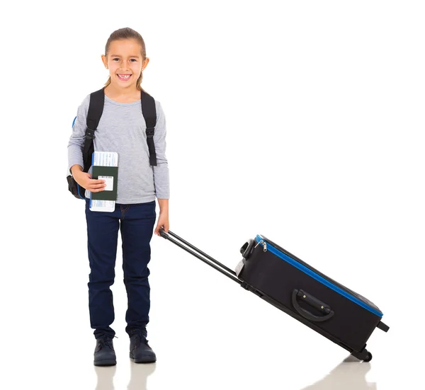 Girl with large suitcase — Stock Photo, Image