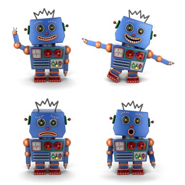 Mavi oyuncak vintage robot seti