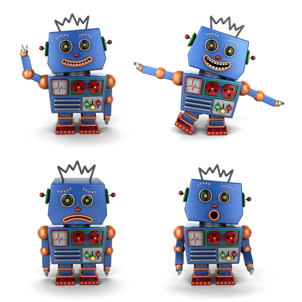 Modrá hračky vinobraní robota sada — Stock fotografie