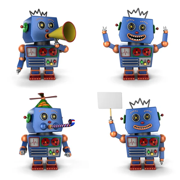 파란색 장난감 빈티지 로봇 세트 2 — 스톡 사진
