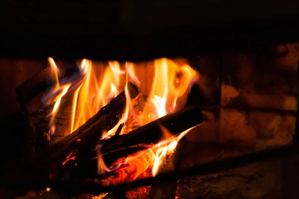Firewood Burning Cozy Fireplace Royalty Free Stock Photos