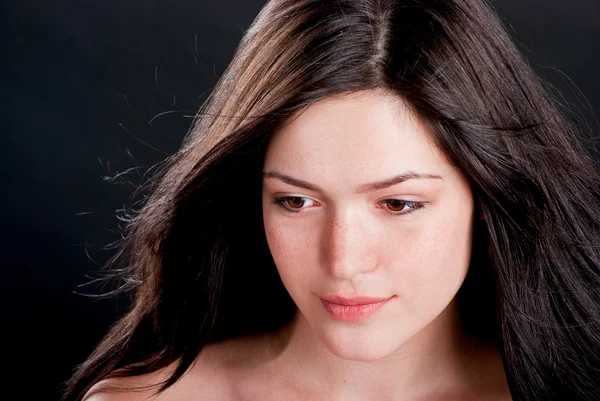 Beautiful brunette with freckles — Stock Photo, Image