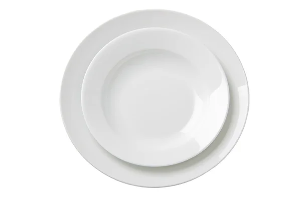 Zwei leere weiße Teller — Stockfoto
