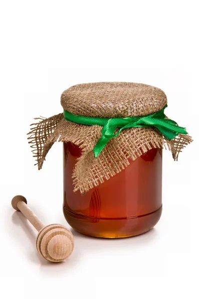 Zoete honing in pot met drizzler — Stockfoto