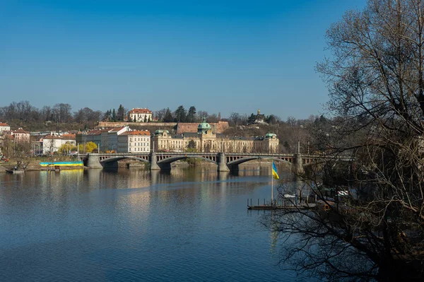 Praga República Checa Vista Del Río Moldava Puente Manes Finales — Foto de Stock