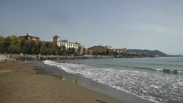 Soleado Día Primavera Salerno Gran Vista Ciudad Playa Serenidad Tranquilidad — Vídeo de stock