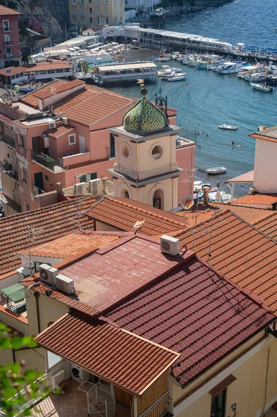 View Sea Old Tiled Roofs Mosaic Dome Church Parish Sant — Stockfoto