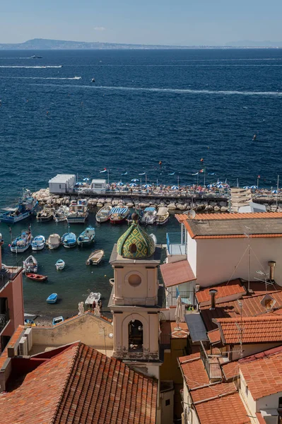 View Sea Old Tiled Roofs Mosaic Dome Church Parish Sant — Stock Photo, Image