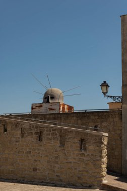 July 20, 2022 - Naples, Italy. Sant'Elmo Castle is a medieval fortress located on Mount Vomero, adjacent to the Certosa di San Martino, overlooking the city. Inner courtyard with works of modern art