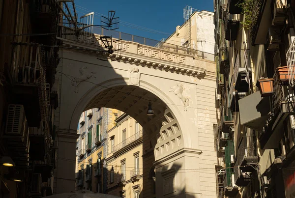 Chiaia Bridge Beautiful White Ancient Arch Street Naples Italy Image — Stock Photo, Image