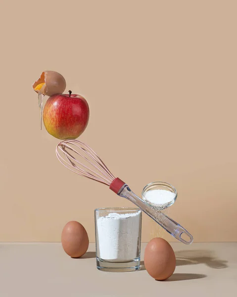 Photo Balance Concept Ingredients Cooking Apple Pie Flour Eggs Sugar — Stock Fotó