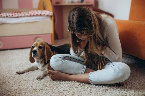 Teenage girl in depression in her room. — Stok Foto