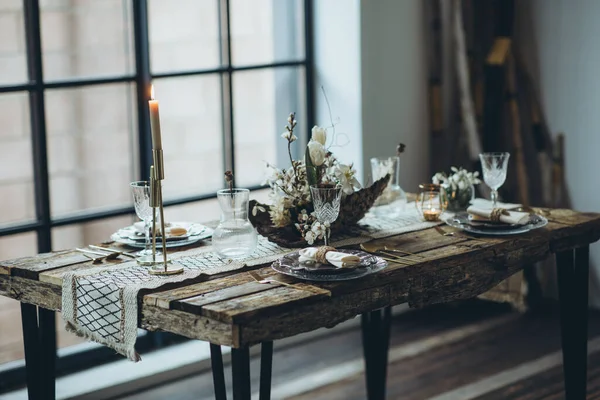 Table setting. beautifully decorated rustic table. — Stock Photo, Image